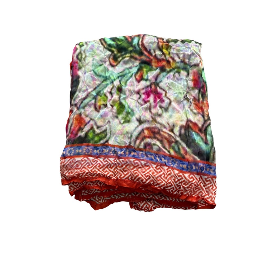 Multicolor Abstract Floral Scarf 89x40 Large Lightweight Wrap Red Border - Picture 2 of 4